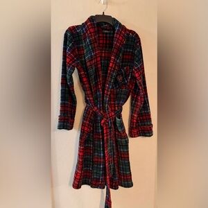 Lauren Ralph Lauren Red/Green Plaid  Plush Women's Robe - Size Medium